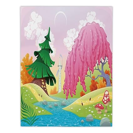 Satin Rectangular Tablecloth Cartoon Fantasy Landscape With