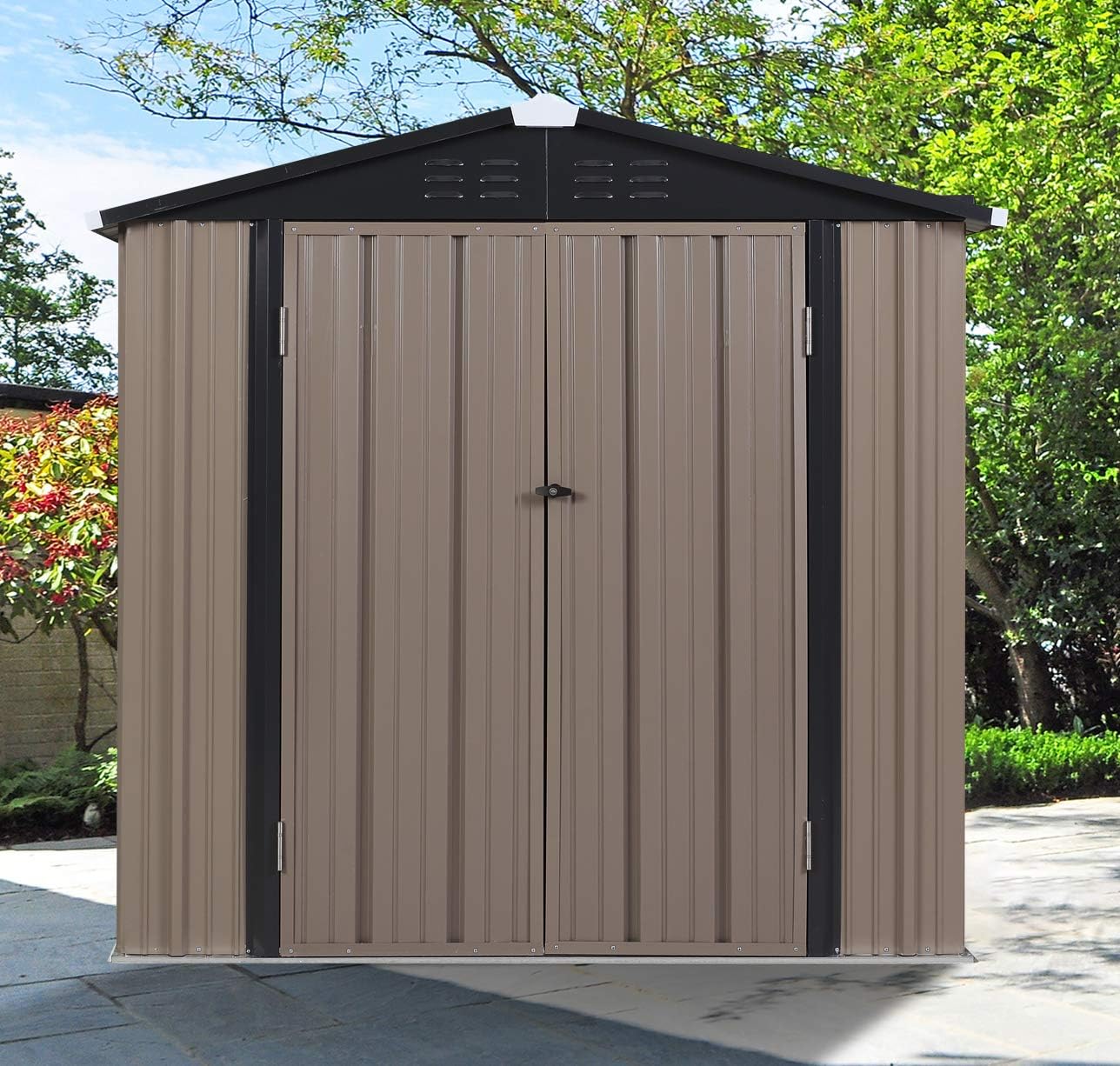 DOIT 6'x4' Outdoor Steel Garden Storage Utility Tool Shed Large Storage Space with 2 Doors,Lock and Keys