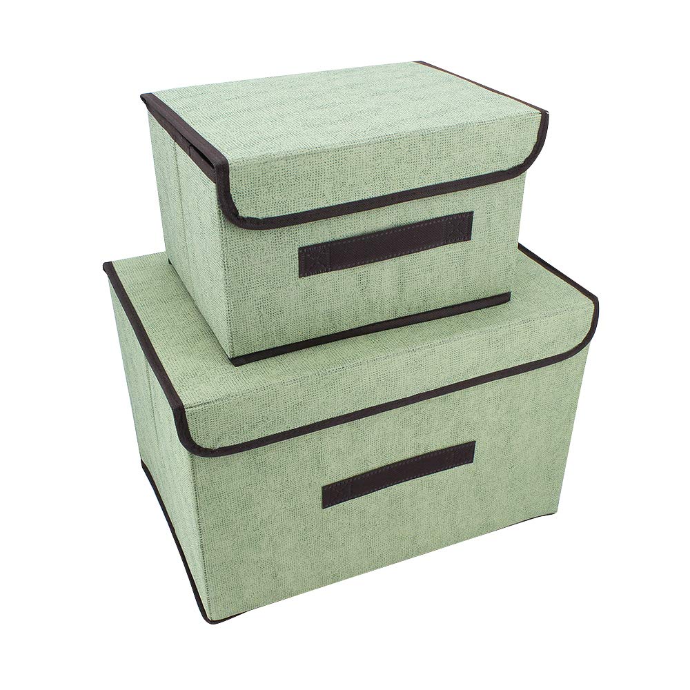 ShawFly storage box 2 Pack Storage Boxes with Lids Foldable Storage Organiser Box with Handle clothing debris portable dust-proof storage box (Green)