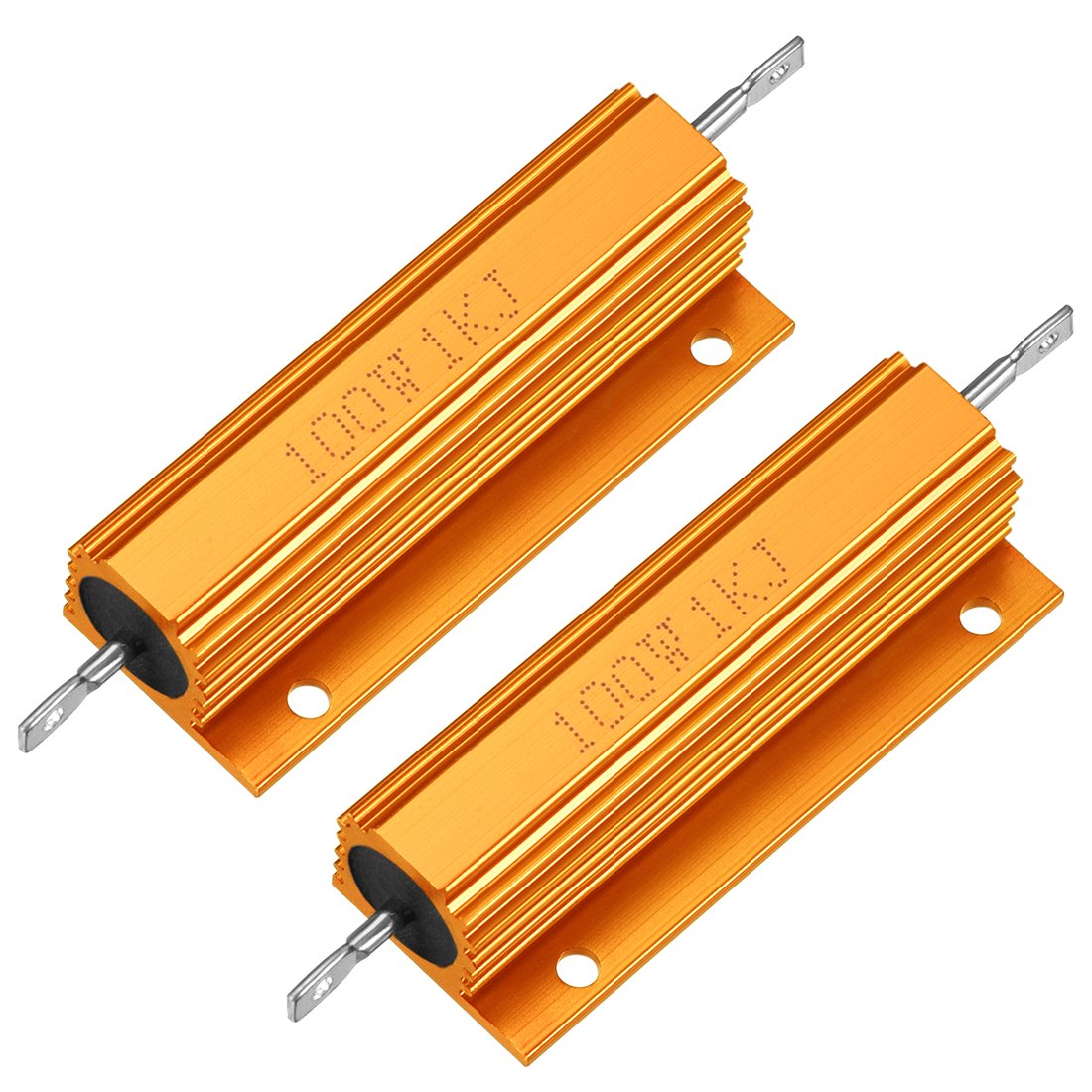 sourcingmap 2pcs Aluminum Case Resistor 100W 1k Ohm Wirewound Gold for LED Replacement Converter 100W 1k RJ