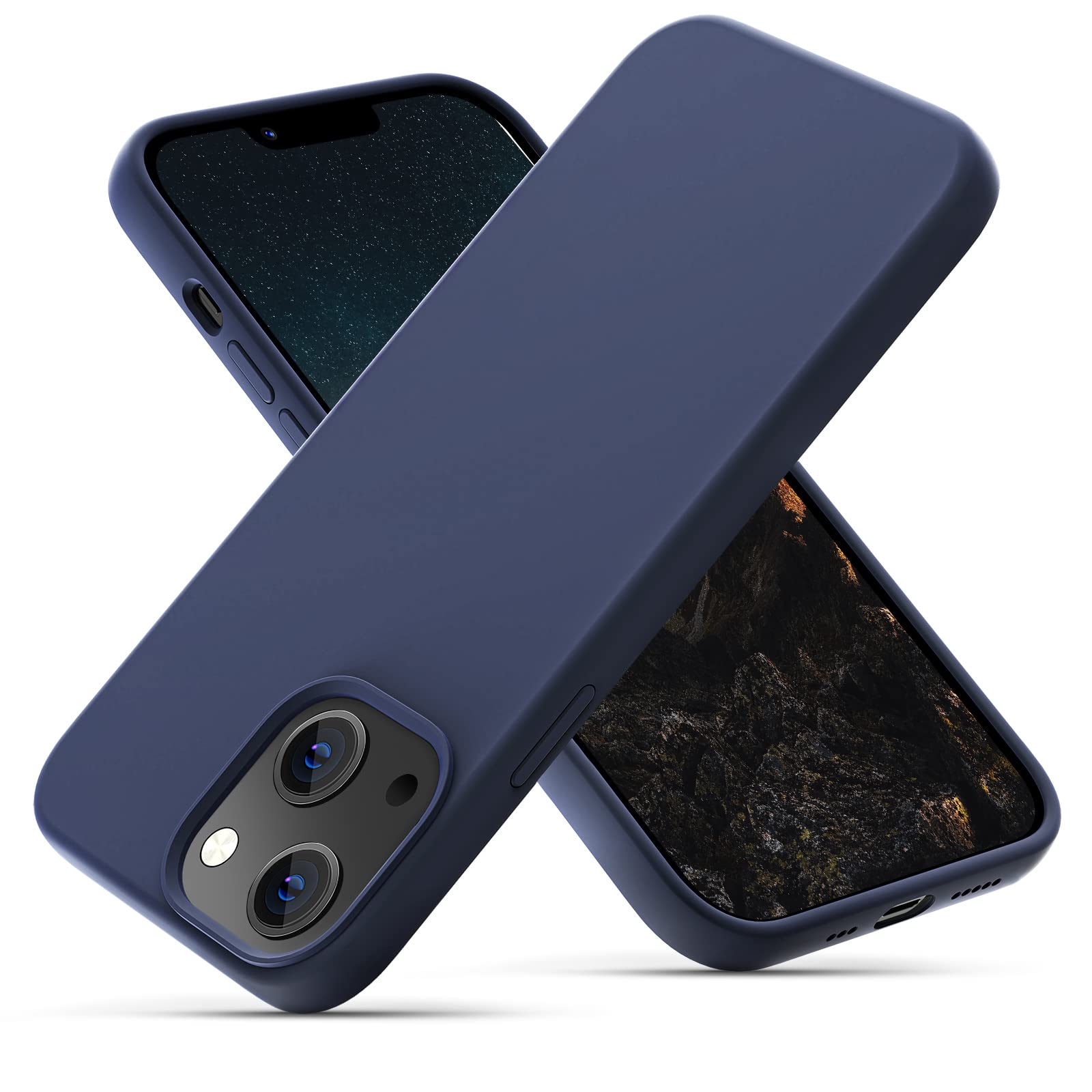 OIIAEE Silicone Case Designed for iPhone 13 Case, Ultra Slim Shockproof Protective Liquid Silicone Phone Case with Soft Anti-Scratch Microfiber Lining, 6.1 inch, Midnight Blue — image 1