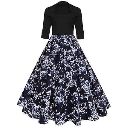 KIMODO Damen Kleid Lang Herbst Abendkleid Partykleid Vintage O Hals Kleider