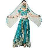 ZYACTU Women's Aladdin Jasmine Princess Dress Up Party Belly Dance Halloween Performance Costumes Cosplay Outfits