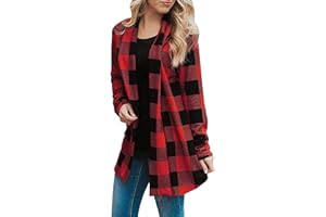 LEHOZIHEQ Plaid Shirts for Women Flannel Shacket Jacket Long Sleeve Lapel Button Down Shirts Coats Blouse Tops with Pocket