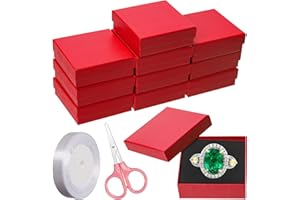 Swpeet 12Pcs Red 3.5×3.5×1 Inch Cardboard Jewelry Gift Boxes with Scissors and Polyester Ribbon, Necklace Earring Bracelet Bo