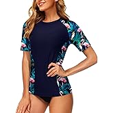 AOBUTE Women Short Sleeve Rash Guard UPF 50+ Tropical Sun Protection Floral Swim Shirts