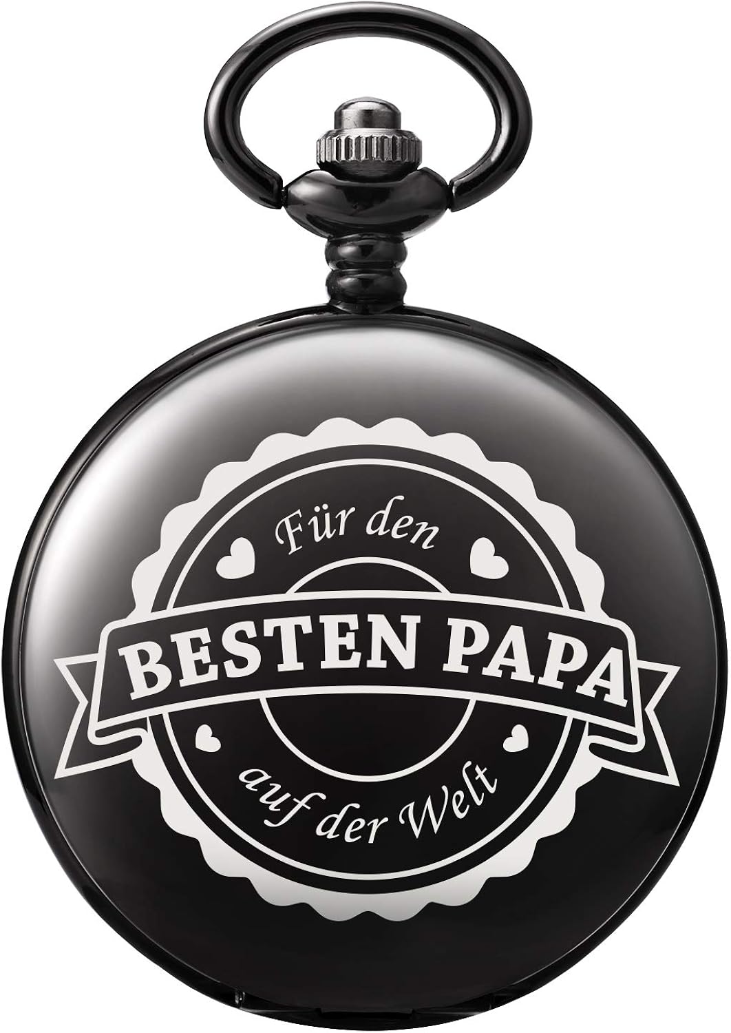 TREEWETO Pocket Watch with Engraving Chain Men's Black Gift for Birthday Father's Day Father