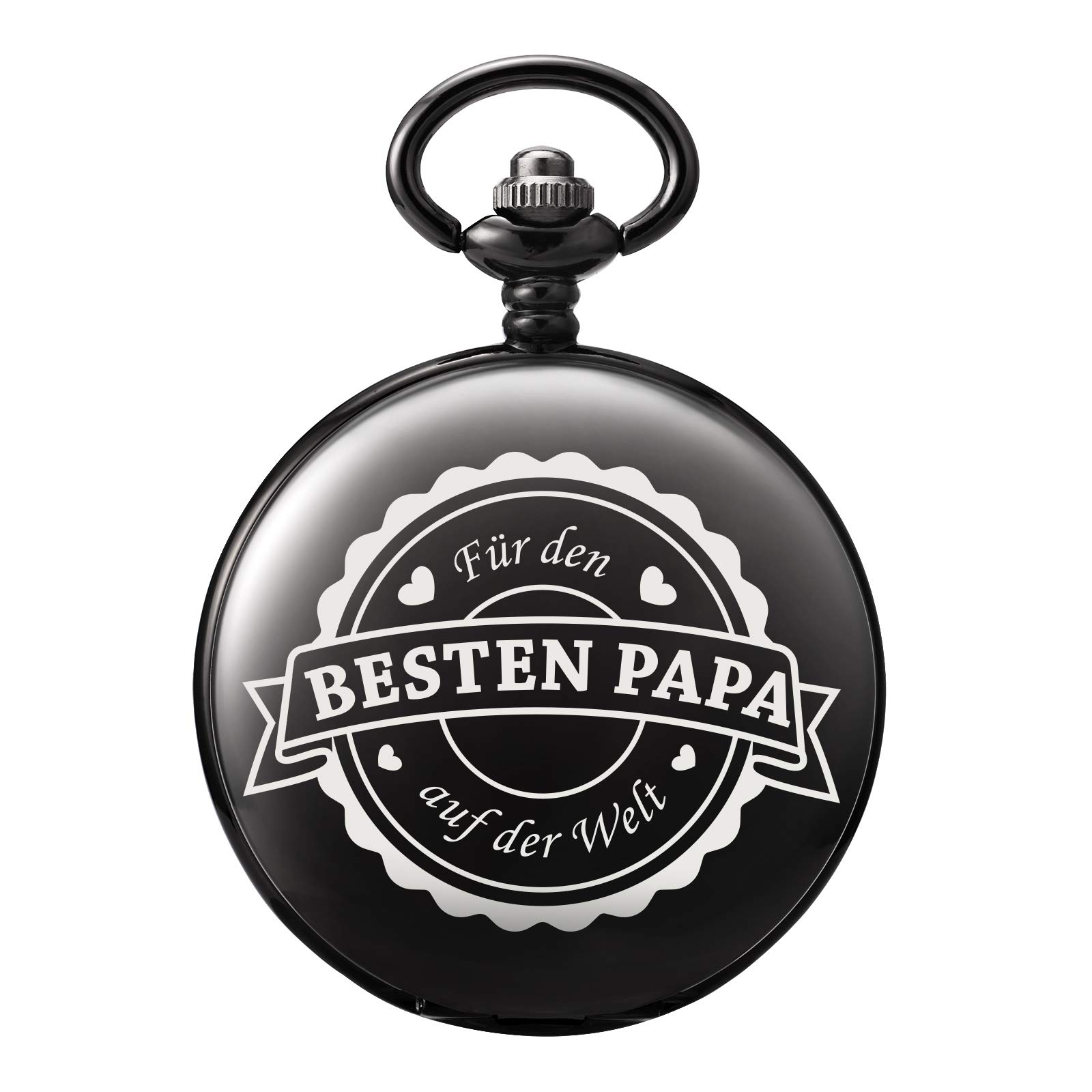 TREEWETO Pocket Watch with Engraving Chain Men's Black Gift for Birthday Father's Day Father, black, Classic