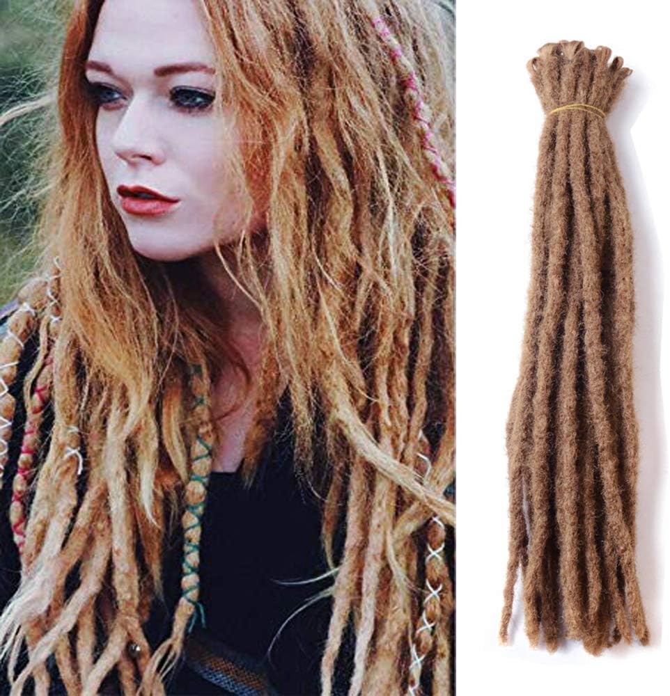 Rainish Kanekalon Dreadlock Extensions 20 Strands Full Handmade Dreadlocks Crochet Braid 20 Inch Reggae Hair for Women/Men (Brown 30#)