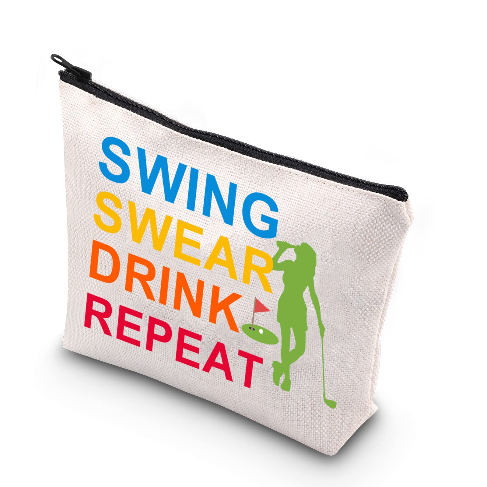 PLITI Golf Makeup Bags For Women Golfer Golf Player Gift Swing Swear Drink Repeat Funny Golf Lover Cosmetic Bag Golfing Gift (Swing swear repeat U)