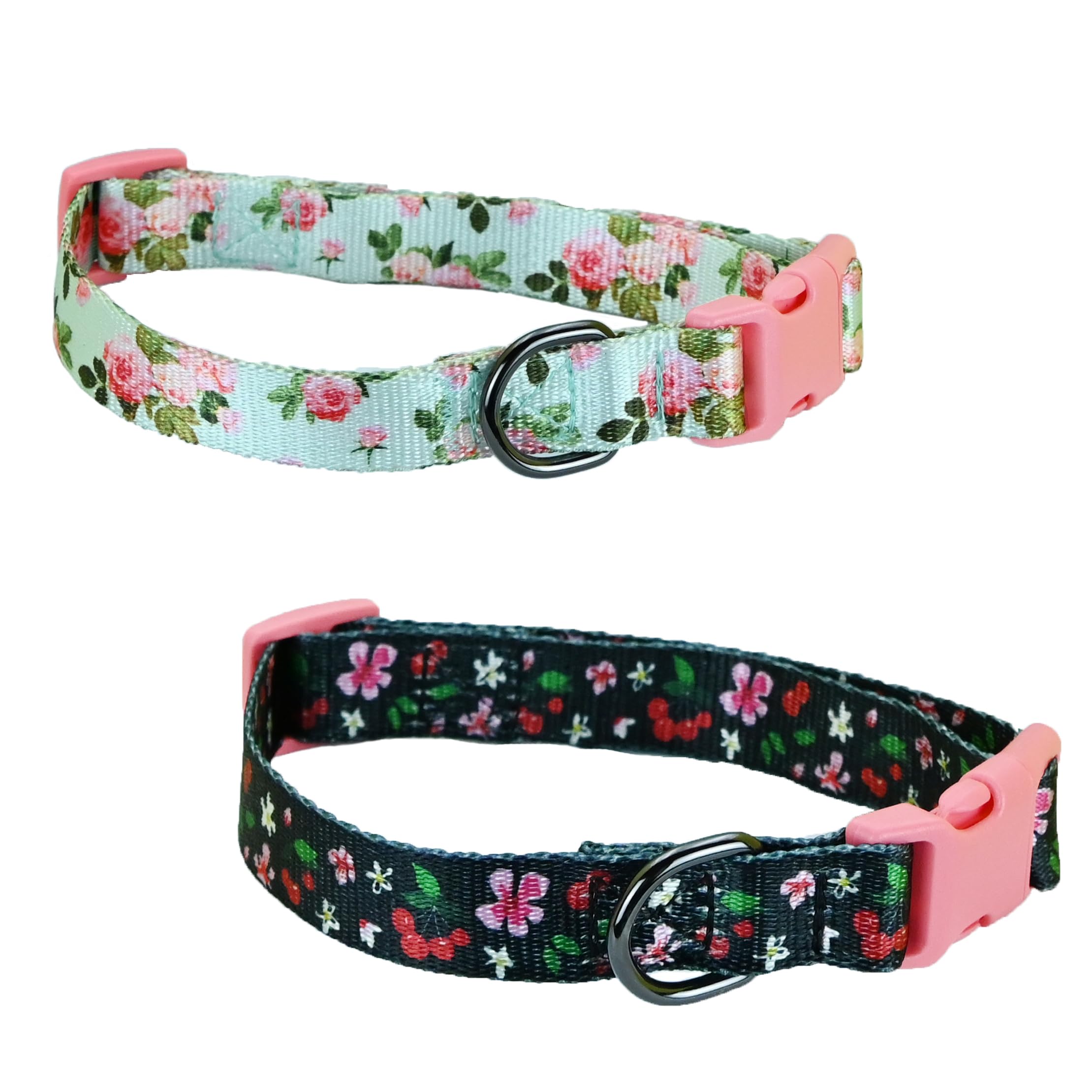 Newtensina Fashion 2 Pieces Flower Pattern Dog Collar Puppy Collar for Medium Dogs Large Dogs - BlackBlue - S