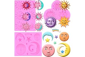 Mujiang Sun Moon Face Star Fondant Molds Ramadan Eid Mubarak Silicone Molds Sun Face Chocolate Candy Mold for Cake Decoration