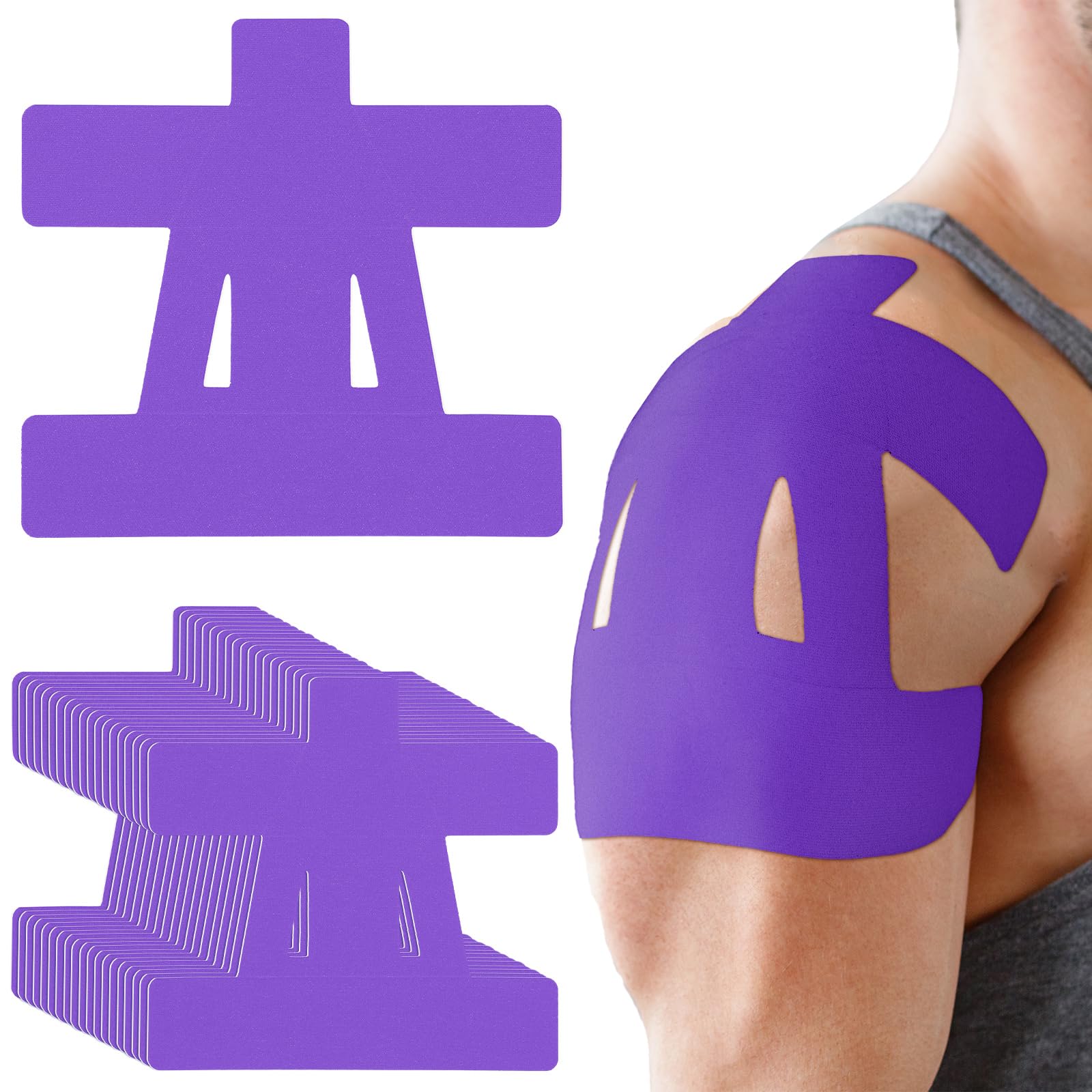 Photo 1 of *Exp 10/05/2027* Anglechic 20 Count Kinesiology Tape for Shoulder Pain Relief Pre Cut Sports Waterproof Breathable Enhance Elastic Kinesiology Athletic Tape for Shoulder Support and Muscle Baseball Sports(Purple)