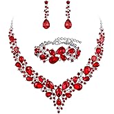 BriLove Wedding Bridal Jewelery for Women Austrian Crystal Teardrop Cluster Statement Necklace Dangle Earrings Link Bracelet Set