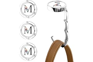 XSUIOY 3Pcs Personalized Initial Foldable Purse Hook for Table,Crushed Flower Letters Folding Purse Hanger,Purse Holder Handbag Hanger Collection Desk Table Bag Hooks Gifts for Women Bag(Black-M)