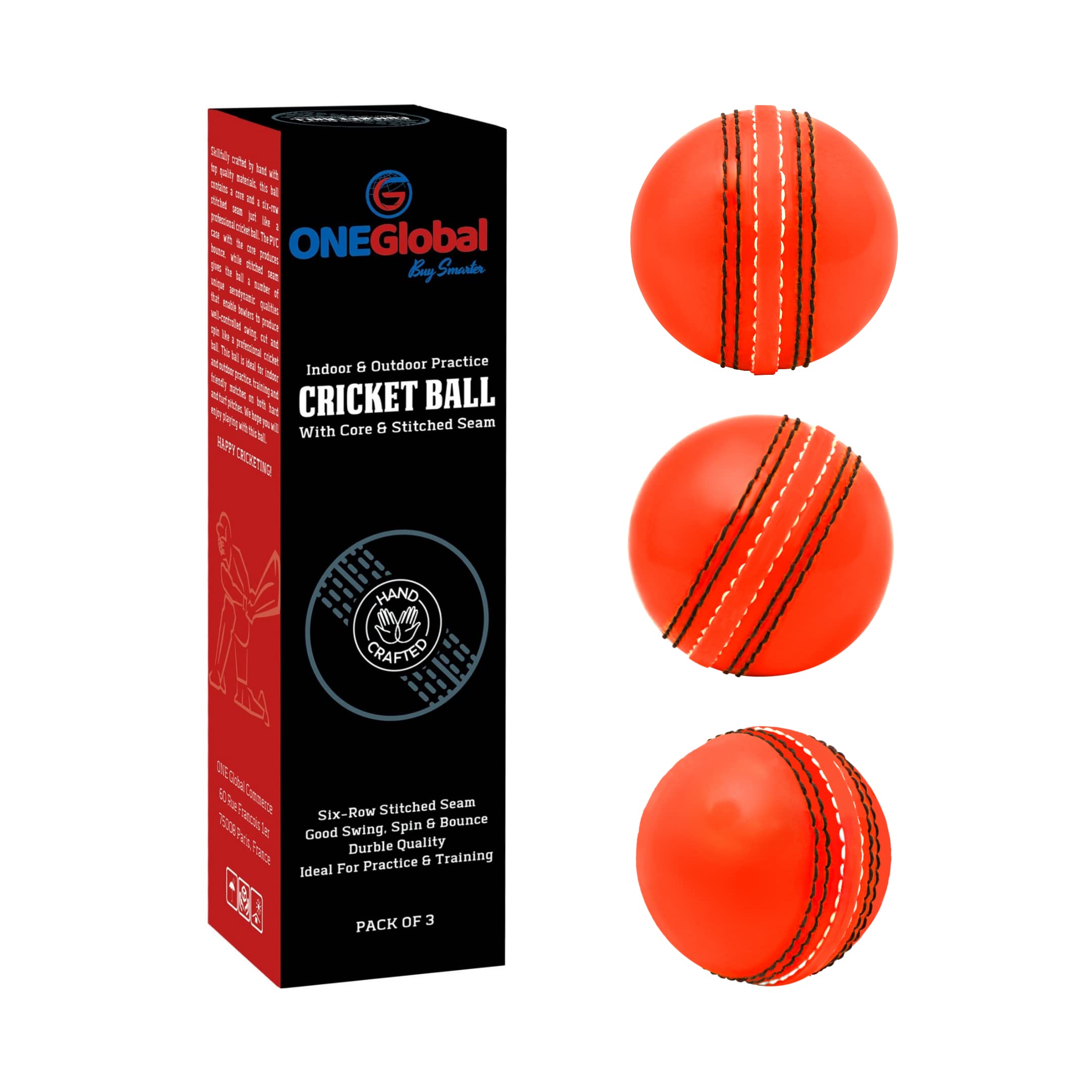 ONEGlobal Incrediball Soft Practice Cricket Ball | Outdoor & Indoor Rubber Cricket Ball With Core & Stitched Seam | For Practice, Honing Skills & Family Fun | Senior and Junior Sizes