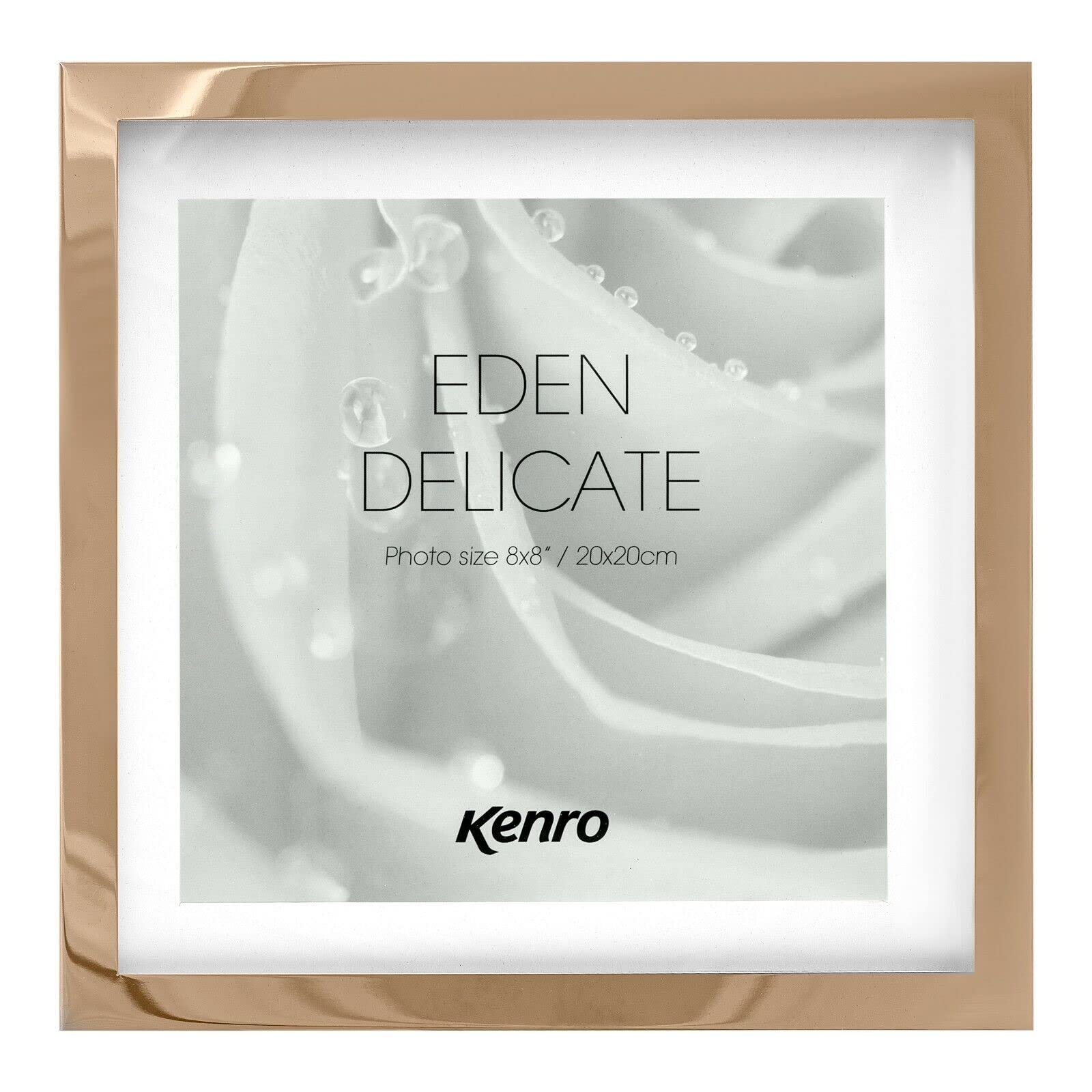 Kenro Eden Delicate Rose Gold Plated Metal Photo Frame with Ivory Mount (8x8 Inch / 20x20cm) - Luxury Rose Gold Picture Frame with Black Easel Back (Gift Box Included)
