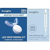 Auraglow Teeth Whitening Kit with LED Light &amp; 35% Carbamide Peroxide Teeth Whitening Gel Refill Pack, 50 Whitening Treatments, Whiten Up to 10 Shades