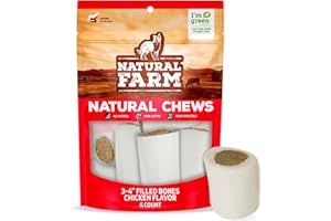 Natural Farm Chicken Filled Bones (3-4 Inch, 6 Pack), Limited Ingredient, Natural Stuffed Dental Dog Bone Treats for Dogs, Made with Real Chicken