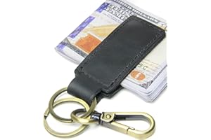 RUNROLE Genuine Leather Magnetic Money Clip with Car Keychain, Cash Card Holder, Slim Leather Money Clip for Men and Women