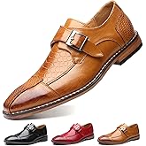 Men's Single Monk Strap Loafers Cap Toe Slip On Comfort Fashion Business Wedding Dress Leather Shoes