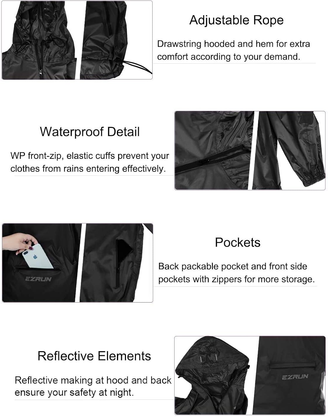 Men's Waterproof Hooded Rain Jacket Windbreaker Lightweight Packable Raincoat: Clothing