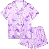 MHJY Toddler Girls Pajamas Set Satin Silk Pajamas for Girls Button Down Short Sleeve Girls Sleepwear