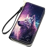FQTBCEARI Wolf Print Women Large Capacity Wallet PU Leather Zipper Clutch Purse for Smart Phone/Card/Coin/Cash