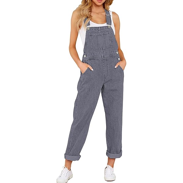 Amazon.com: Lana Roux Womens Denim Low Rise Straight Leg Overalls