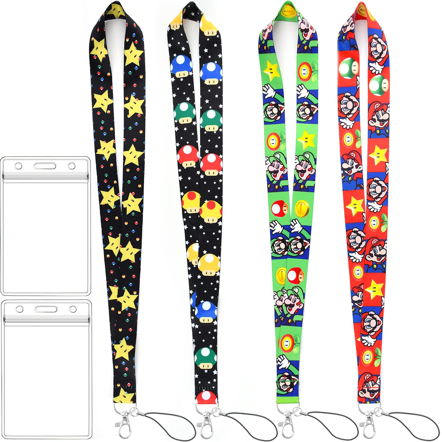 GTOTd Colorful Cartoon Lanyard (4 Pack) with ID Badge Holder (2PCS) for Keys Wallet,Merchandise Keychain Video Game Party Supplies Gifts for Teens