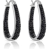 Savlano 14K White Gold Plated Inside Out Crystal Hoop Earrings For Women Comes With Savlano Gift Box