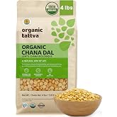 Organic Tattva Split Chickpeas (Chana Dal), 4 lbs, Pure Garbanzo Beans Dry | USDA Certified, Unpolished, High Protein Yellow 