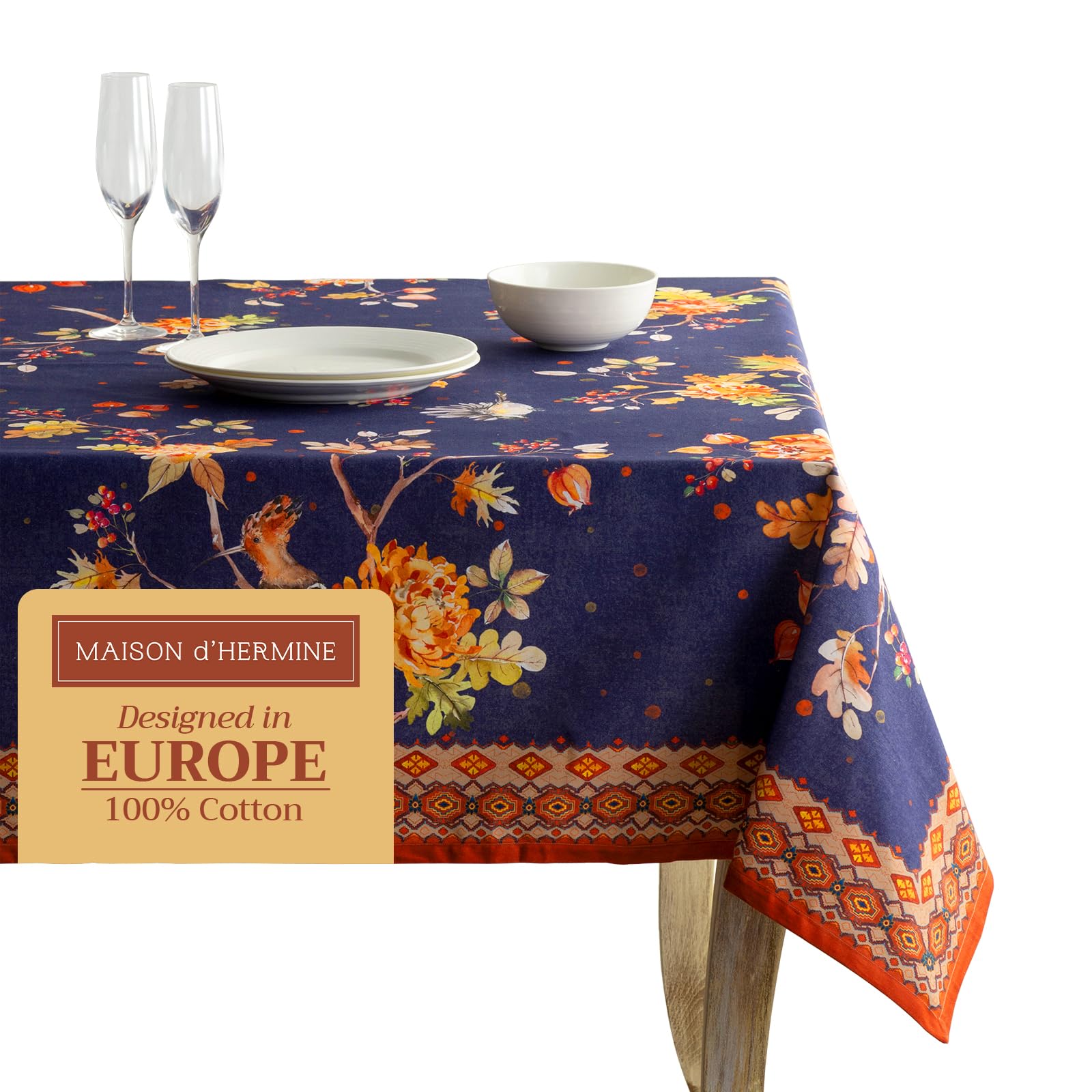 Photo 1 of Maison d' Hermine Table Cloth Rectangle Table 100% Cotton 60 x 108 Inches Fall Tablecloth Reusable Everyday Use for Thanksgiving Christmas Decorations Dining Farmhouse Party (Kelim - Infinity)