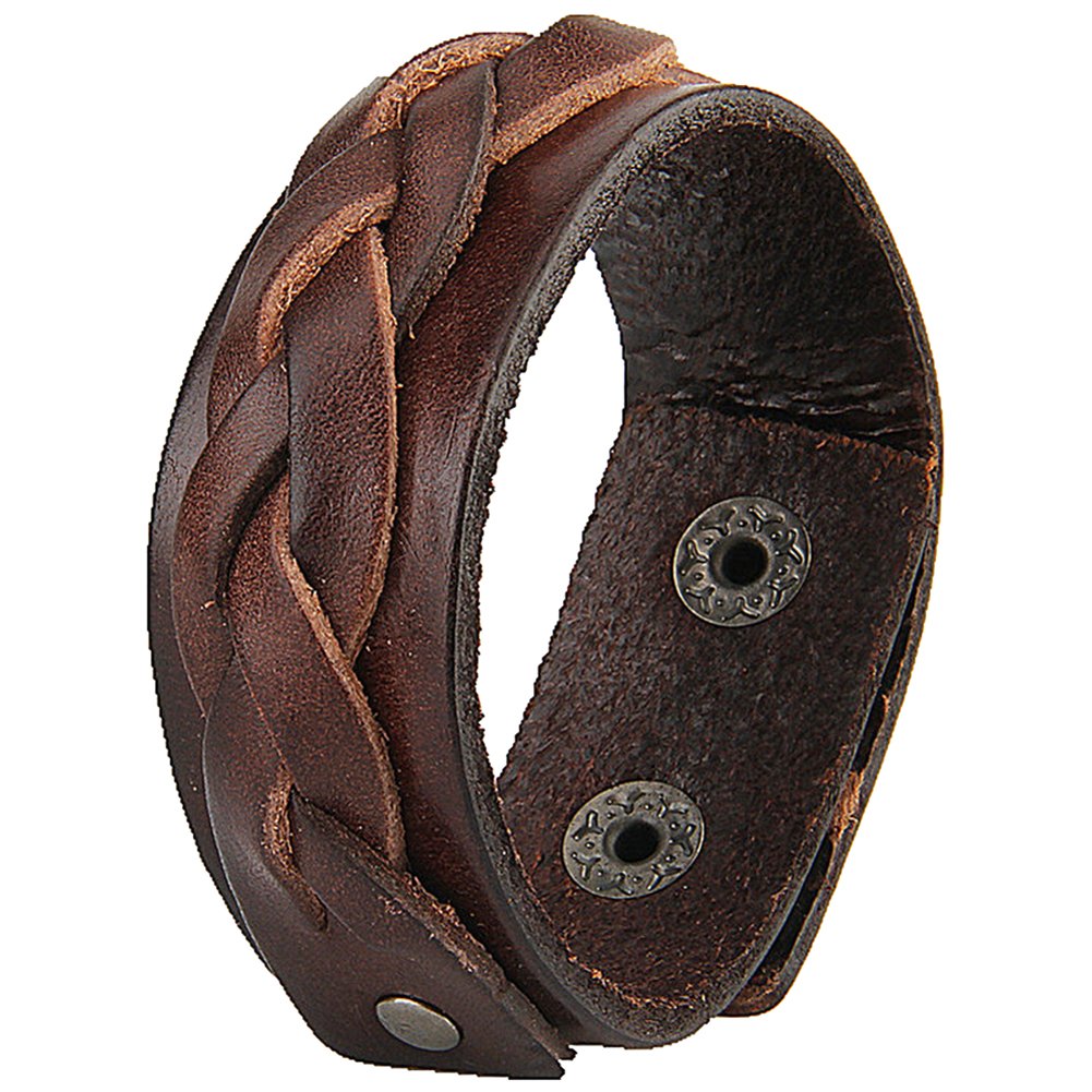 Unisex Braided Leather Bracelet Genuine Leather Star Wristband Wrap Bracelet Brown