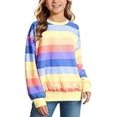 Cudtum Girls Sweatshirts Striped Rainbow Shirts Kids Cotton Long Sleeve Pullover Crewneck Tops Toddler Casual Clothes