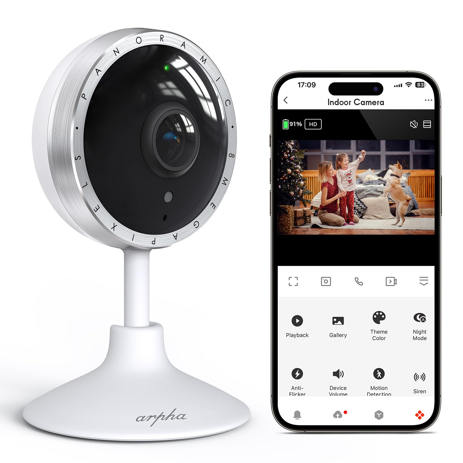 ARPHA 4K Indoor Security Camera, WiFi Pet Camera for Home Security with PIR Human Detection, Sound Detection, Night Version Two-Way Talk, Support TF Card & Cloud Storage