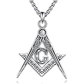 URONE Masonic Necklace 925 Sterling Silver Evil Eye Necklace Free and Accepted Masons Pendant Freemason Compass Symbol Jewelry for Men Women