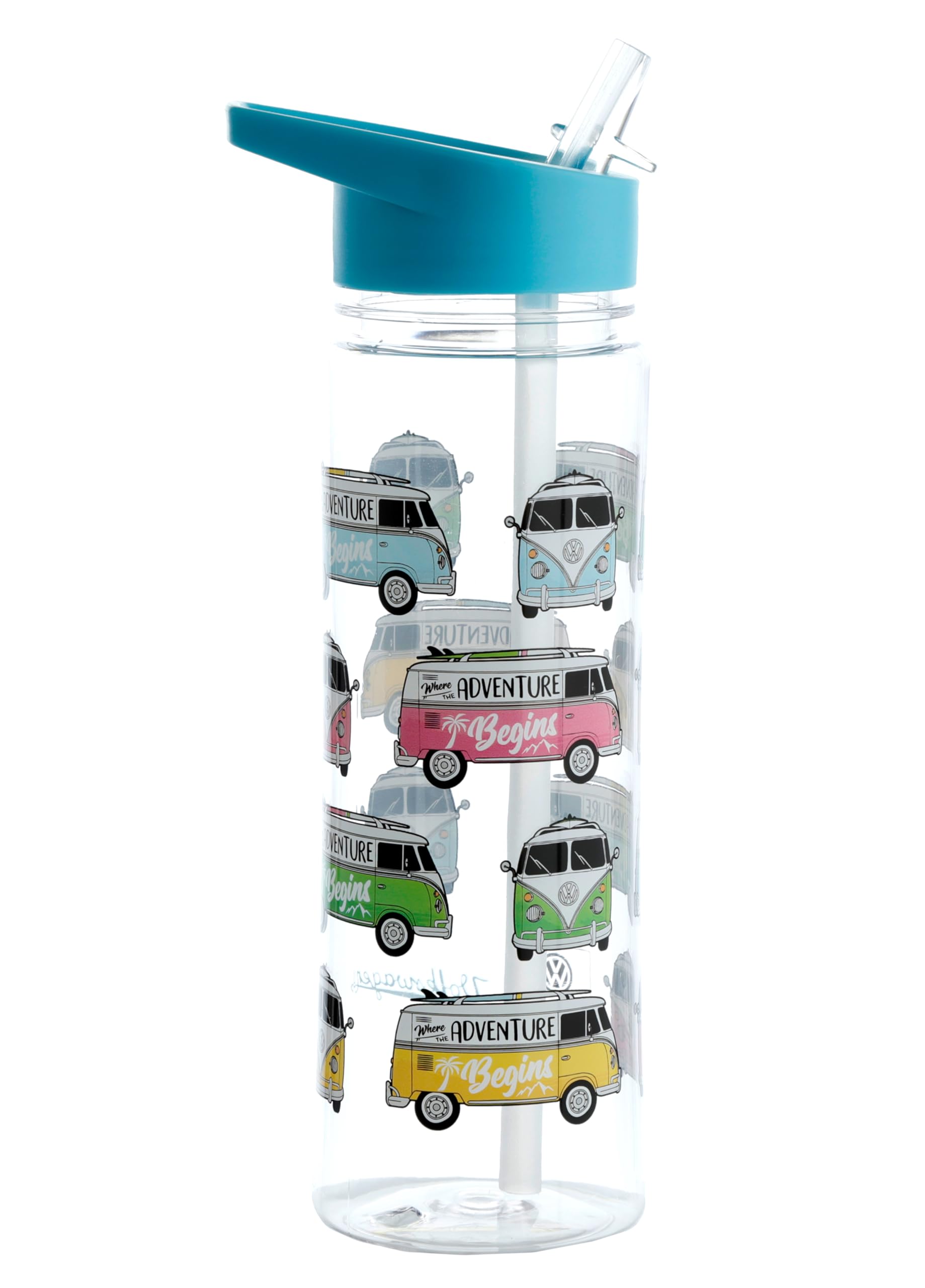 Puckator VW - Kids Drinks Bottle With Flip Straw - Reusable Water Bottle For Girls And Boys With A Carry Handle - Bpa Free - For School Nursery - Cute Bus Design - Pp 550ml