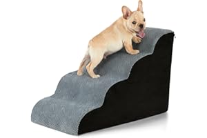 MDEHOPET Dog Stairs for Small Dogs,3 Steps Cat Steps for High Bed or Couch, Non-Slip Dog Ramp with Removable Washable Cover,15.74’’ High, for Small Pets, Older Dogs, Cats with Joint Pain (LT-3)
