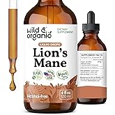 Wild & Organic Lions Mane Liquid Drops - Brain & Focus Support - 84-Day Supply - Lion's Mane Mushroom Supplement - Hericium Erinaceus Mushroom Drops - Sugar & Alcohol-Free Extract Tincture - 4 fl oz