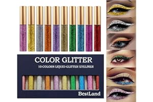 BESTLAND 10 Colors Liquid Glitter Eyeliner Metallic Shimmer Glitter Eyeshadow Pigment Eyebrown Shimmer Waterproof Face Lips Art for Party Festival Makeup
