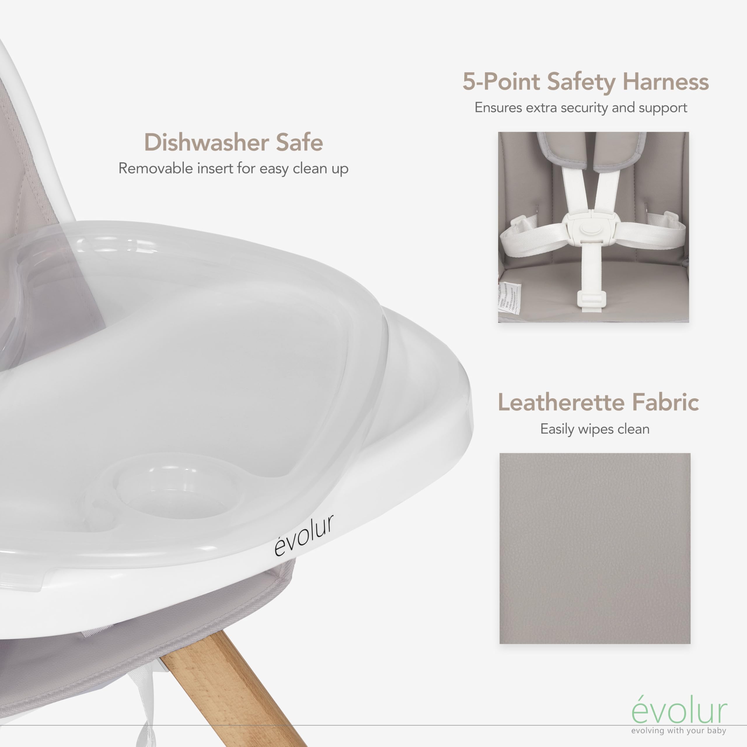 Evolur Zoodle 2 in 1 Convertible Baby High Chair in Light Gray