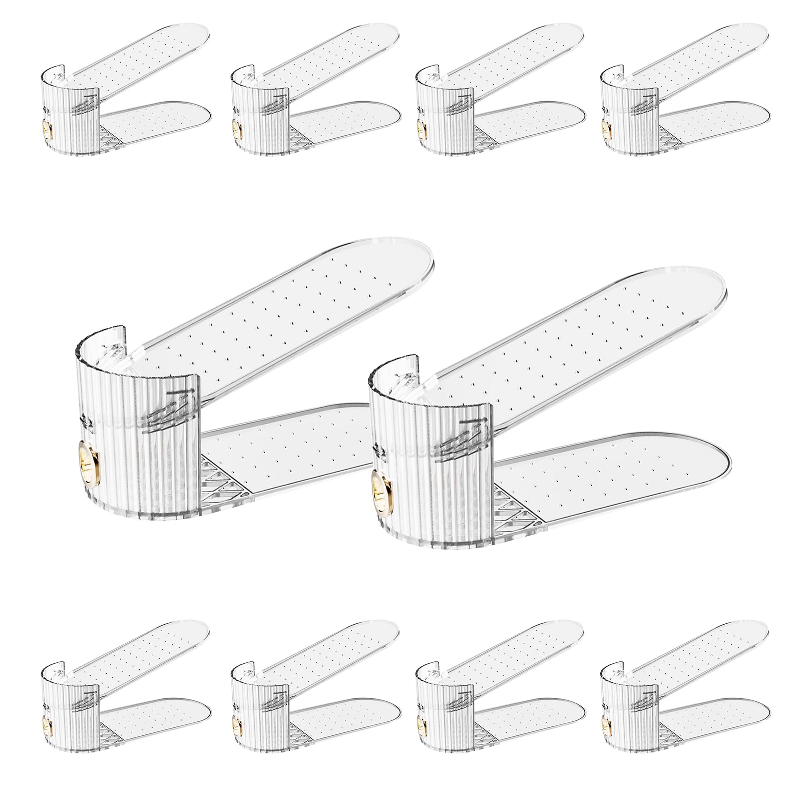PureSprout Shoe Slot Organizer,Adjustable Shoe Stacker for a Pair of Shoes,Shoe Holder Space Saver,Double Deck Shoe Riser Shoe Rack,Shoe Organizer for Closet (Clear, 10 Pack)