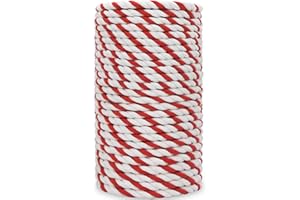 SINYLOO Natural Red and White Cotton Rope 1/4 inch x 100 feet Macrame Cord, Colored Cotton Craft Rope for Gift Wrapping, Christmas Decor, Plant Hanger, Wall Hanging