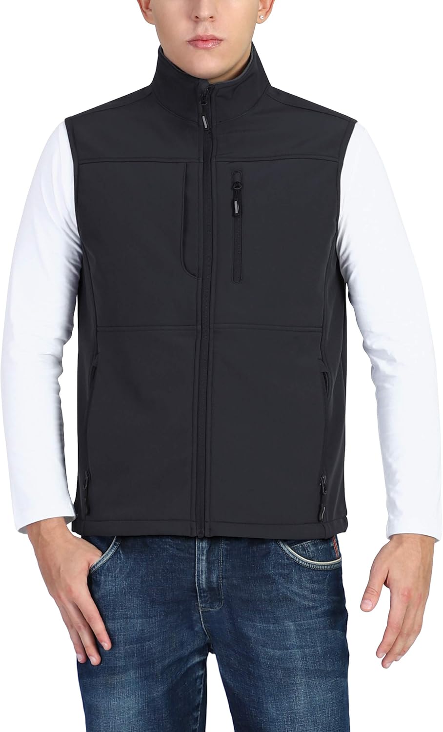 Outdoor Ventures Men's Running Vest Outerwear, Lightweight Windproof Fleece-Lined Softshell Sleeveless Jacket for Golf: Clothing