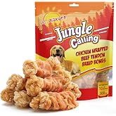 Jungle Calling Chicken Wrapped Beef Tendon Bones, Hip and Joint Support | For Medium Large Dogs, With Glucosamine, Rawhide Free, Long Lasting Treats, High Protein, Teeth Cleaning, 10.6 oz