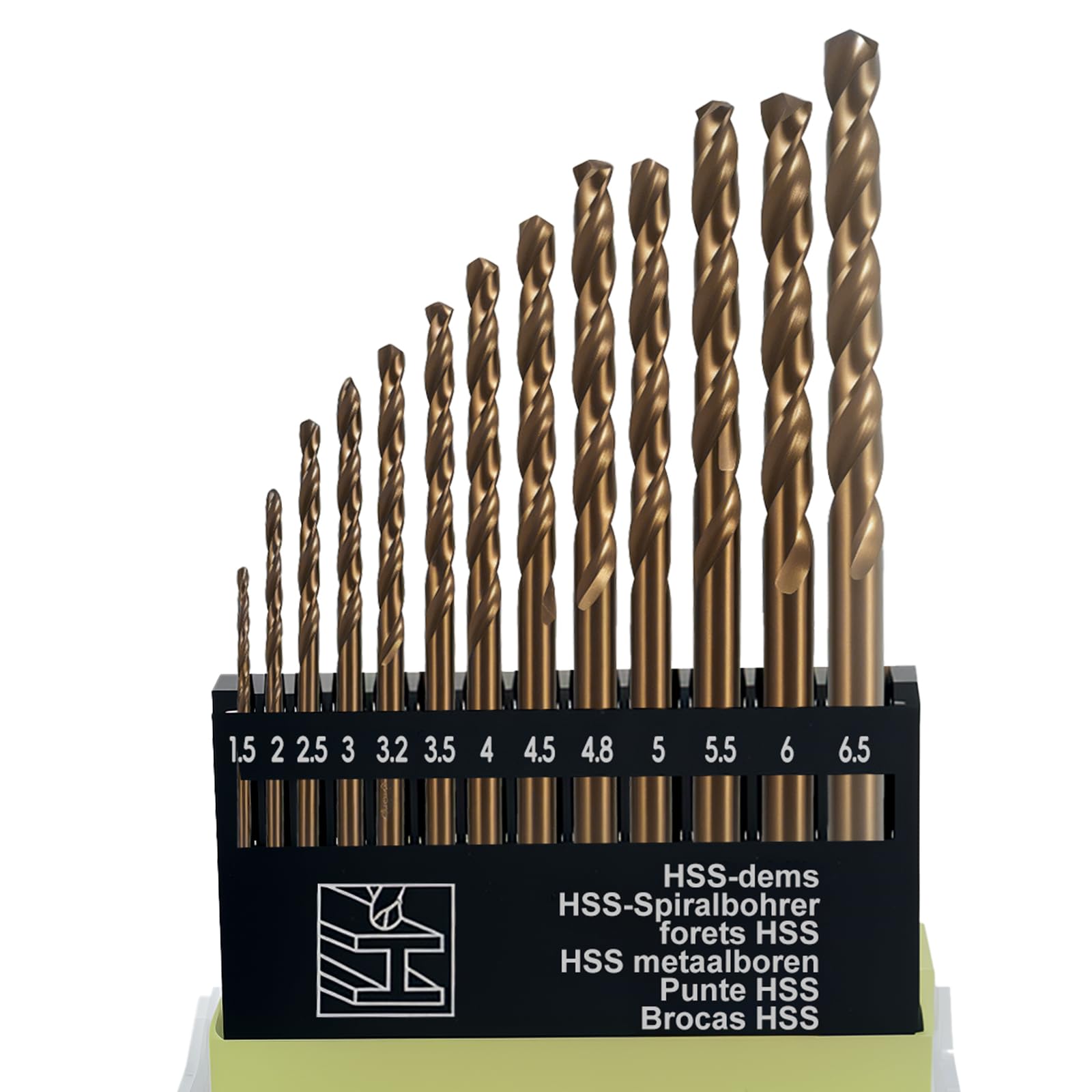 13Pack HSS Twist Drill Bit Set Metric M35 Cobalt Steel High Speed Steel Titanium Coated Drill Bit Tool Extremely Heat Resistant with Straight Shank 1.5mm-6.5mm for Drilling Tool Wood, Metal & Plastic