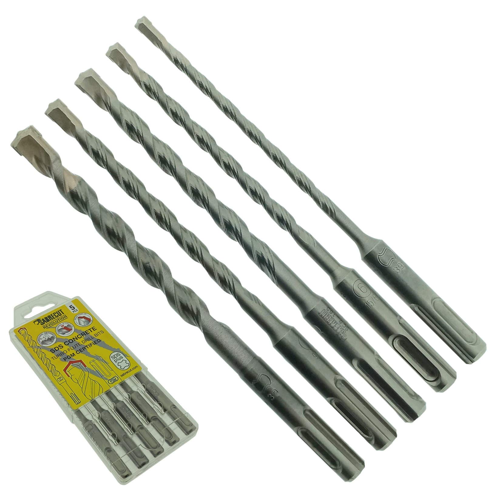5 x SabreCut SDSAK5 5mm 6mm 7mm 8mm 10mm x 160mm PGM Approved SDS Plus Drill Bit Mix Kit For Stone Concrete Brick