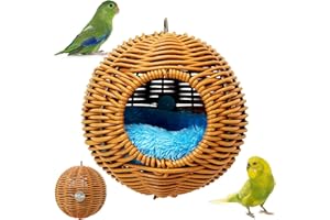 BNOSDM Rattan Bird Nest Parrot Nesting House Parakeet Nesting Soft Lovebird Warm Bed Sleeping for Parrots Bird Cage Accessories for Cockatiels Budgerigars Finches Canaries (Single-Hole Style)
