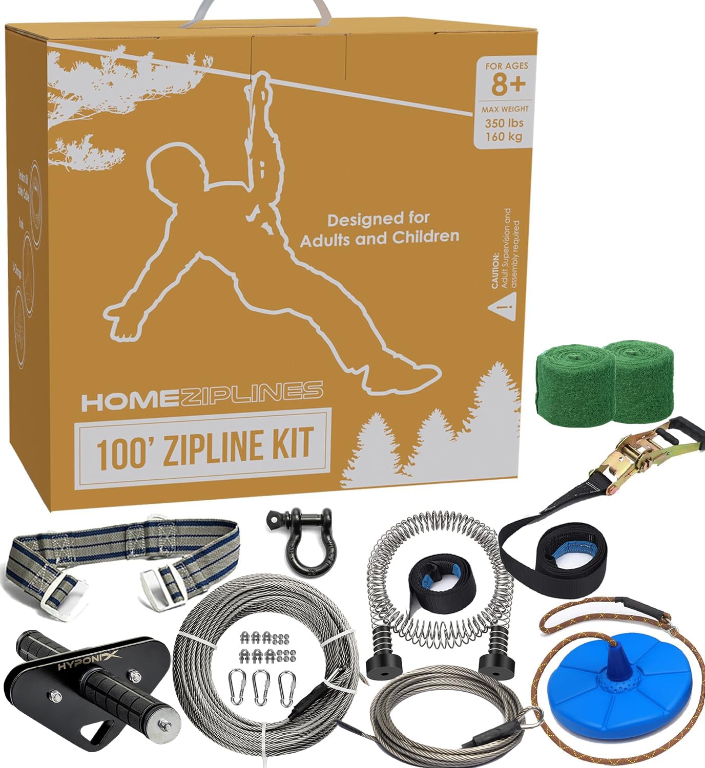 Photo 1 of HomeZiplines Zip Line for Kids and Adults up to 350 lbs, 100/150/200 Ft Backyard Zipline Kit with Safety Harness, Quick Setup, Spring Brake System, Cushioned Seat, Rustproof Stainless Steel Cable